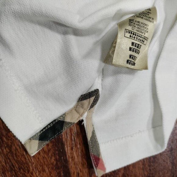 Burberry Brit White Embroidered Logo Plaid Details Placket Polo Shirt Men's M - Picture 8 of 16